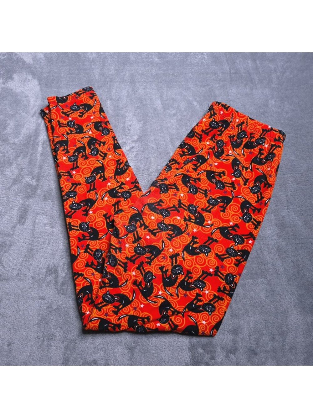 Halloween Black Cat Print Leggings Womens Plus OS Fits 12-18 Buttery Soft Stretc